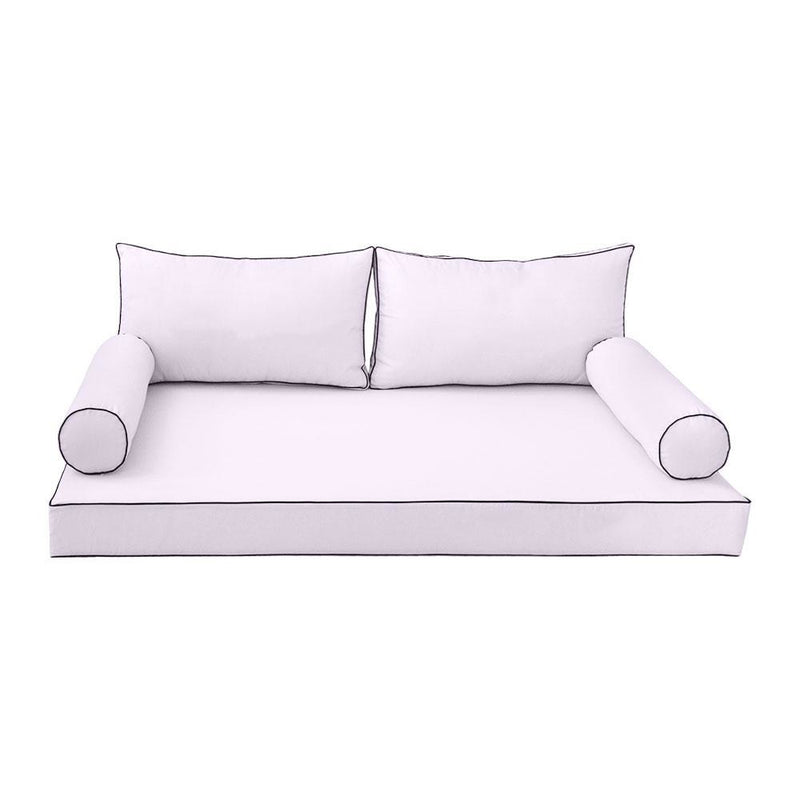 Model-2 AD107 Twin-XL Size 5PC Contrast Pipe Outdoor Daybed Mattress Cushion Bolster Pillow Complete Set