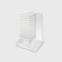 54”H White 4-Way Slatwall Merchandiser, Pinwheel Floor Display Stand Fixture for Retail Store, Rotating Slatwall Panel Rack for Merchandising