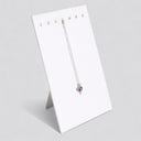14" x 7-3/4" White Faux Leather Necklace Display Easel – Jewelry Stand with 7 Hooks for Chains & Pendants, Retail Store Counter & Showcase Display