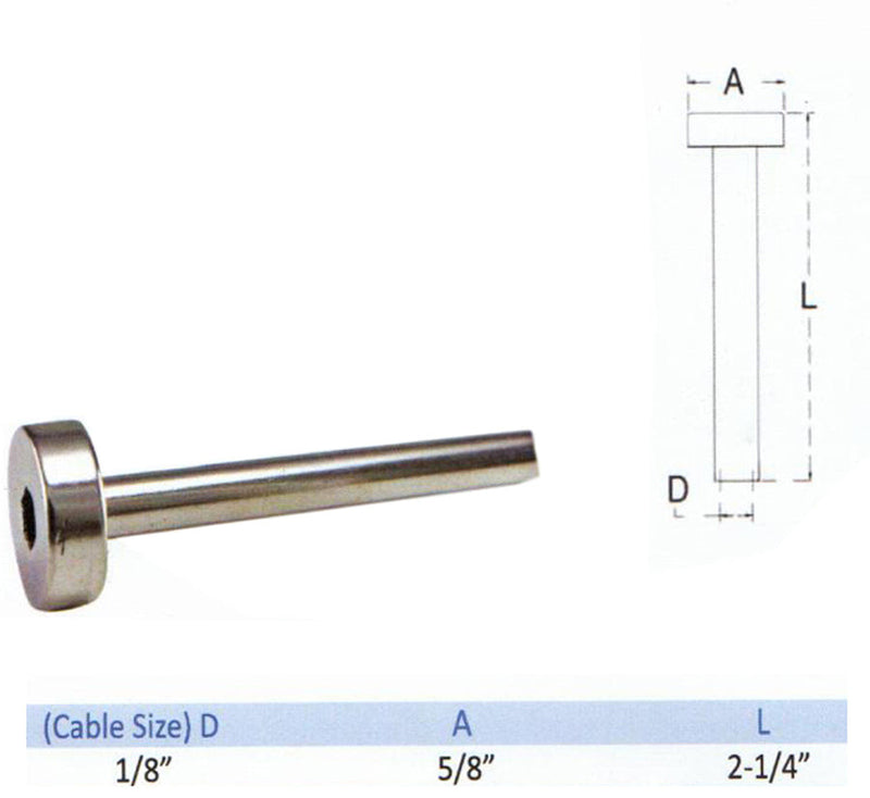 5 Pc Set Stainless Steel Swage Dome Head End Terminals Fitting for 1/8" Cable Railing