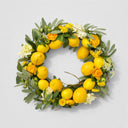 22” Artificial Mixed Floral & Lemon Wreath, Botanical Silk Flower Front Door Wreath with Faux Lemons, Farmhouse Spring Summer Wall Décor for Home & Kitchen