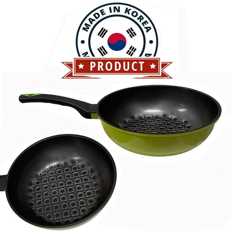 3D Green Bubble Diamond Coating Nonstick Wok 11" Diameter Cooking Pan Made in Korea