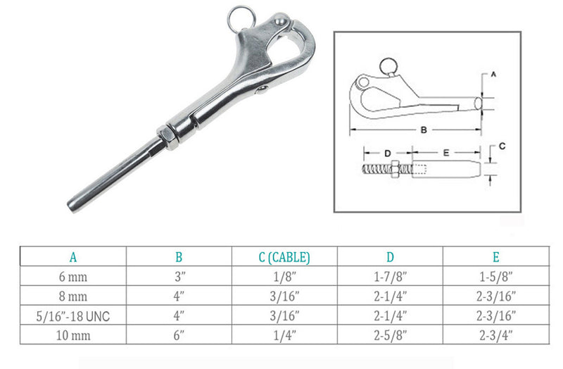 Stainless Steel T316 Pelican Hook Shackle For Cable Wire Boat Yacht