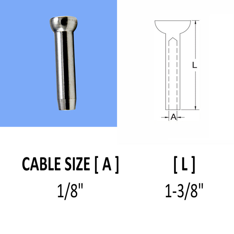 10 Pcs Set 1/4, 1/8", 3/16" Cable Railing Swage Stemball Fittings T316 Stainless Steel For Wood Post