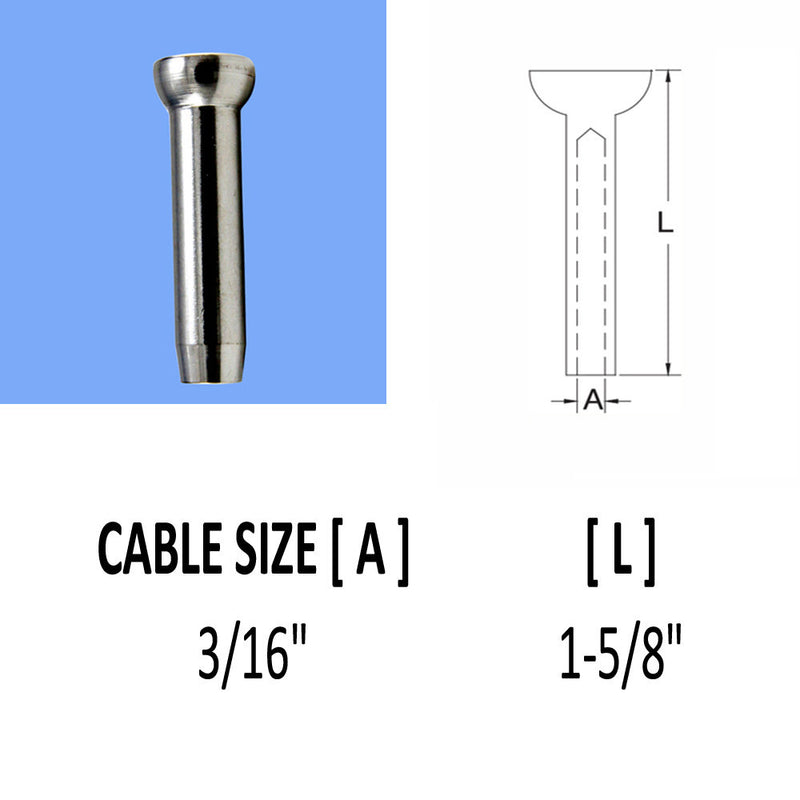 10 Pcs Set 1/4, 1/8", 3/16" Cable Railing Swage Stemball Fittings T316 Stainless Steel For Wood Post
