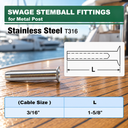 T316 Stainless Steel Swage Stemball Hand-Crimp Fittings, Cable Railing Terminals for Metal Post 1/8", 3/16", 1/4" Cable - PACK 10