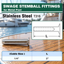 T316 Stainless Steel Swage Stemball Hand-Crimp Fittings, Cable Railing Terminals for Metal Post 1/8", 3/16", 1/4" Cable - PACK 10