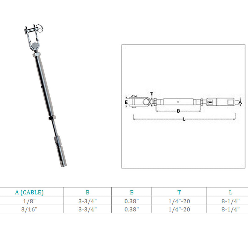 Marine Swageless Toggle Turnbuckle For Cable Rail Wire, T316 Stainless Steel