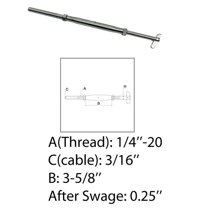 1/4" Threaded Drop Pin Hand Swage Stud Turnbuckle Cable Stainless Steel T316