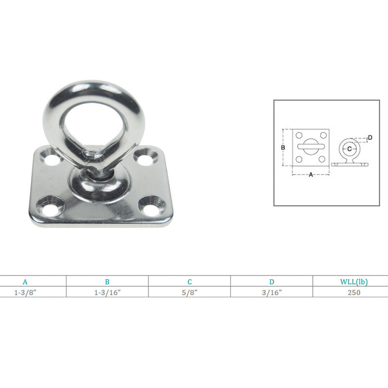 Boat Deck Stainless Steel 3/16" Square Pad Swivel Eye Rigging Lift Marine 4 Pcs
