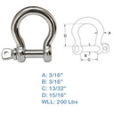 5 PC 3/16'' Chain Rigging Bow Shackle Anchor for Boat Stainless Steel Paracord