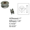 Marine 1" Sheave Wire Pulley Brass Bushing 1/4" Rope Stainless Steel T304