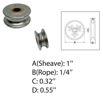 Marine 1" Sheave Wire Pulley Brass Bushing 1/4" Rope Stainless Steel T304