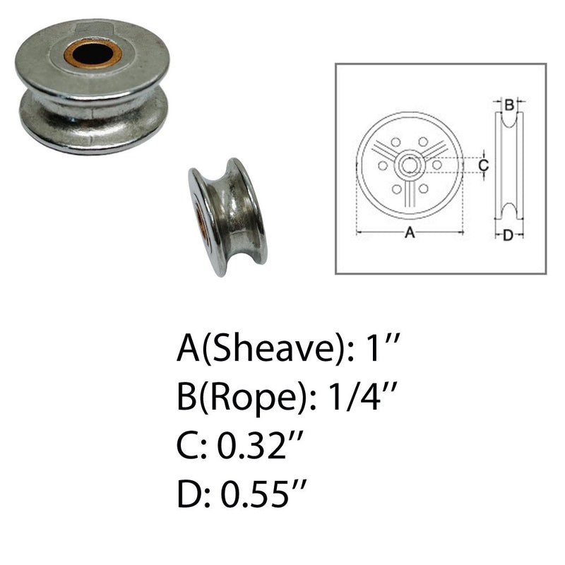 Marine 1" Sheave Wire Pulley Brass Bushing 1/4" Rope Stainless Steel T304