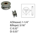 Marine 1-1/4" Sheave Wire Pulley Brass Bushing 5/16" Rope Stainless Steel T304