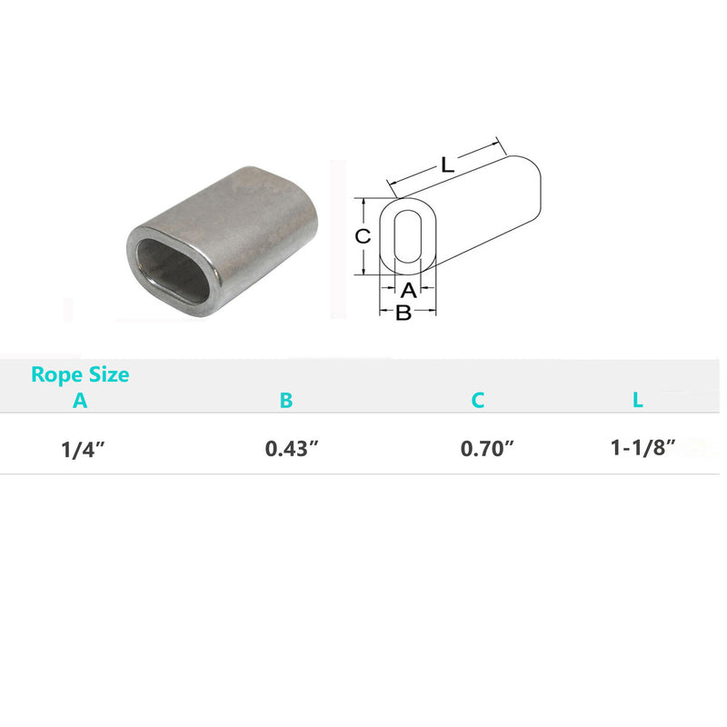10 Pc Marine Stainless Steel Wire Rope Cable Clip 1/4" Oval Sleeve Crimping Tube Connector