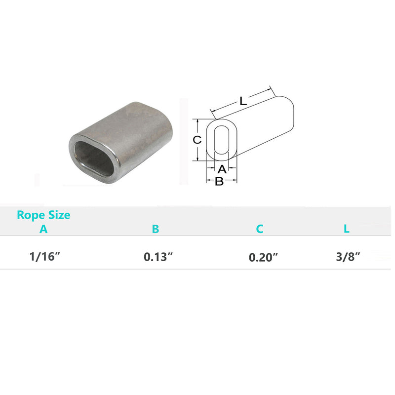 10 Pc Marine Stainless Steel Wire Rope Cable Clip 1/16" Oval Sleeve Tube Connector