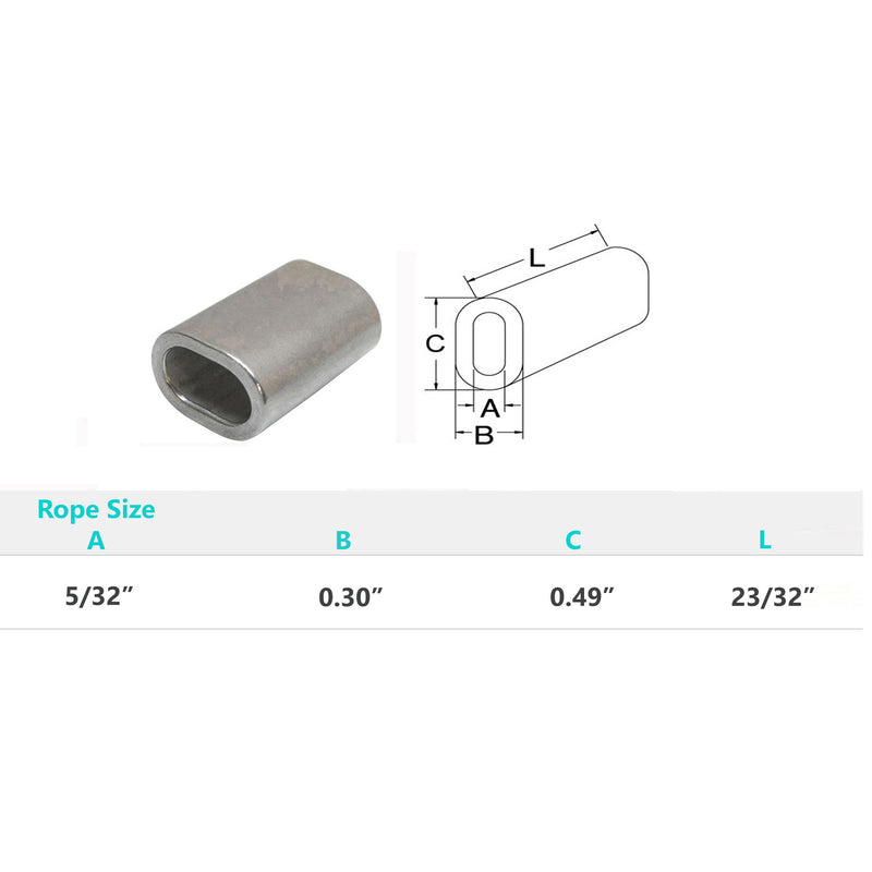 10 Pc Marine Stainless Steel Wire Rope Cable Clip 5/32" Oval Sleeve Crimping Tube Connector