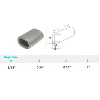 10 Pc Marine SS Wire Rope Cable Clip 3/16" Oval Sleeve Crimping Tube Connector
