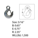 Marine Boat 5/16" Eye Slip Hook WLL 1,500 Lb Drop Forged Stainless Steel T316