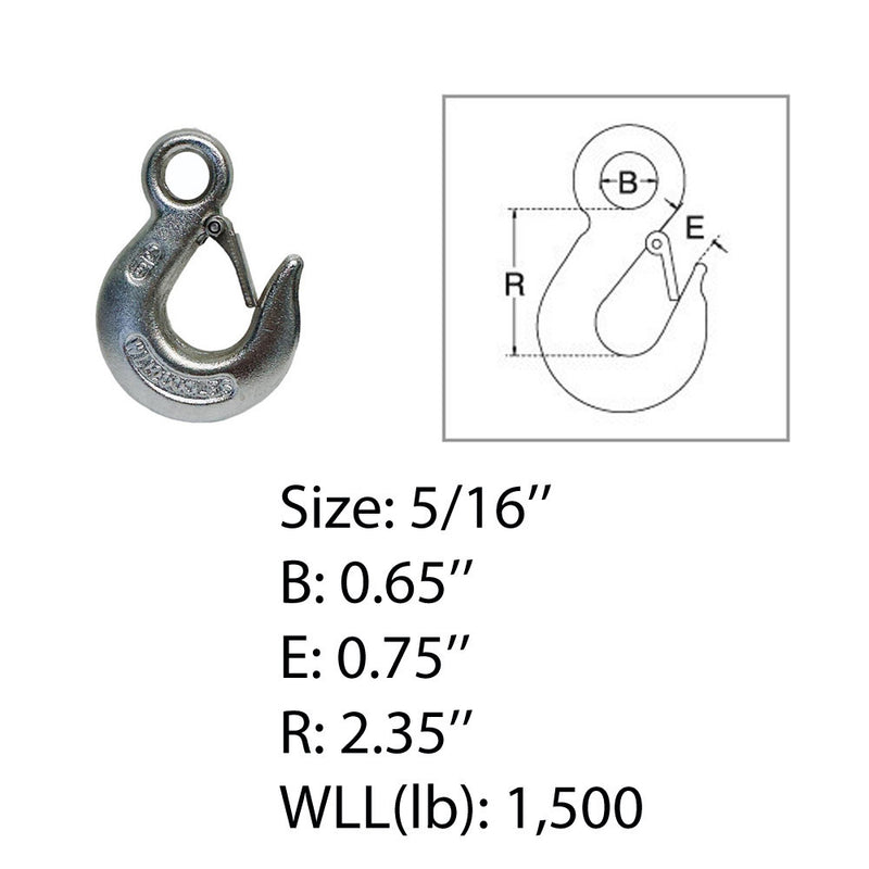 Marine Boat 5/16" Eye Slip Hook WLL 1,500 Lb Drop Forged Stainless Steel 4 Pcs