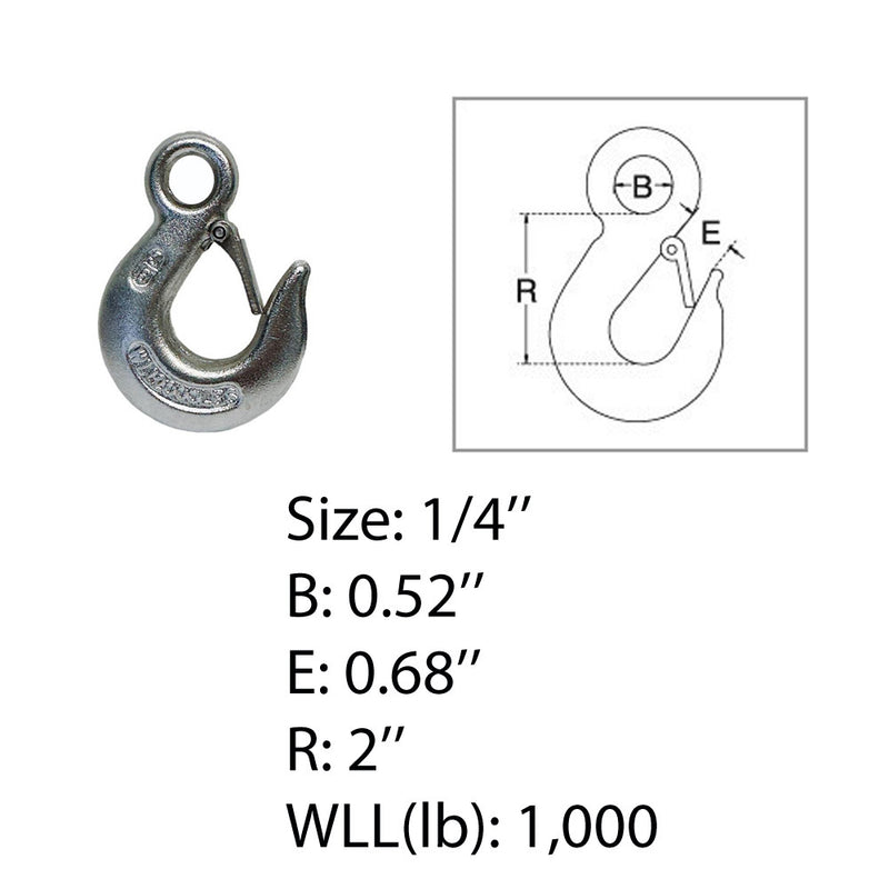 Marine Boat 1/4" Eye Slip Hook WLL 1,000 Lb Drop Forged Stainless Steel T316