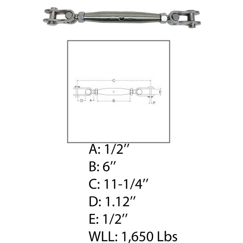 Marine 1/2" Toggle & toggle Pipe Turnbuckle 1650 Lbs WLL Stainless Steel 4 Pcs