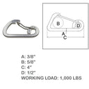 3/8" Harness Clip Spring Gate Snap Hook Carabiner Hook Stainless Steel T316