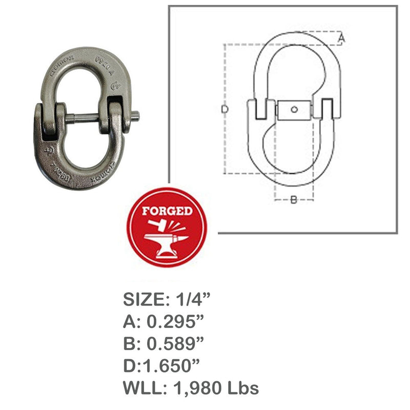 Stainless Steel T318LN 1/4" Hammerlock Coupling Link Connecting Link 1980 Lb WLL