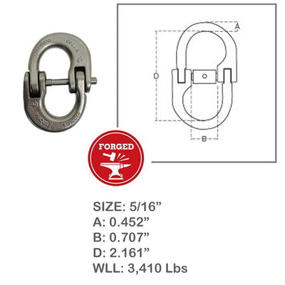 Stainless Steel T318LN 5/16" Hammerlock Coupling Link Connecting 3410Lb WLL 4Pcs