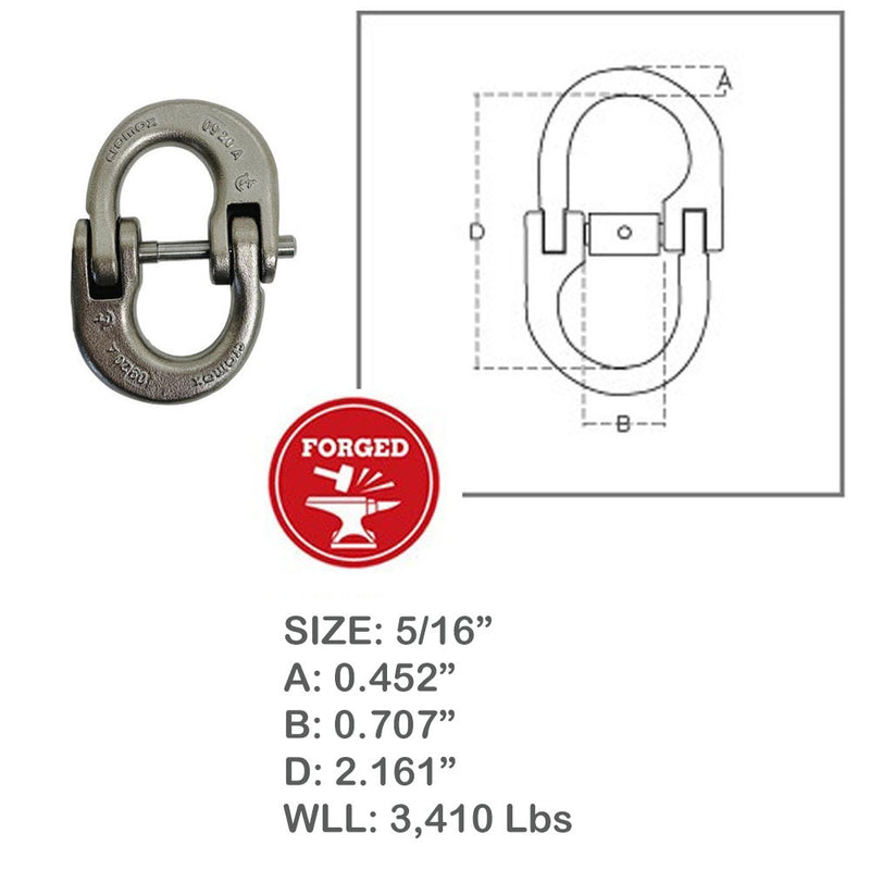 Stainless Steel T318LN 5/16" Hammerlock Coupling Link Connecting 3410Lb WLL 4Pcs