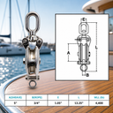Heavy Duty T316 Stainless Steel Sheave Swivel Block, Hoist Lift Pulley Block for Rope, Wire, Marine, Rigging, and Outdoor Use