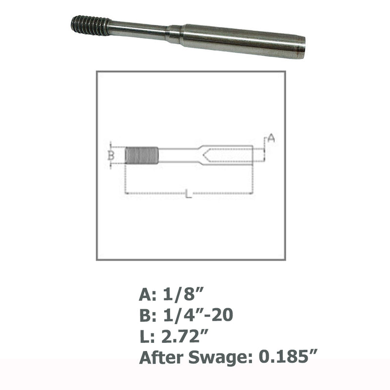 1/4" Stud Hand Swage Cable Slimline Stud Receiver Stainless Steel T316 For Cable