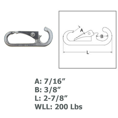 Spring Snap Open End 200 Lbs WLL Rig Marine Lift Hook Stainless Steel T304