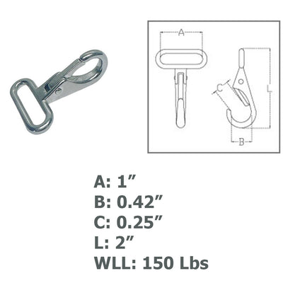 Marine 1" Webbing Snap Hook 150 Lbs WLL Rigging Lifting Stainless Steel T316