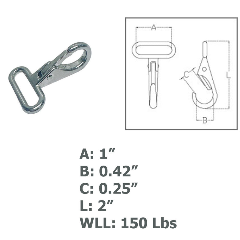 1" Webbing Snap Hook 150 Lbs WLL Rigging Lifting Stainless Steel T316 4 Pcs