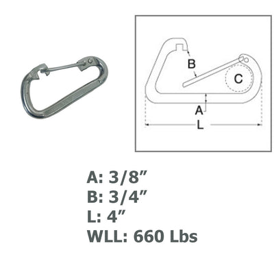 Marine 3/8" Spring Clip 350 Lbs WLL Rigging Lift Link Stainless Steel T316 4 Pcs