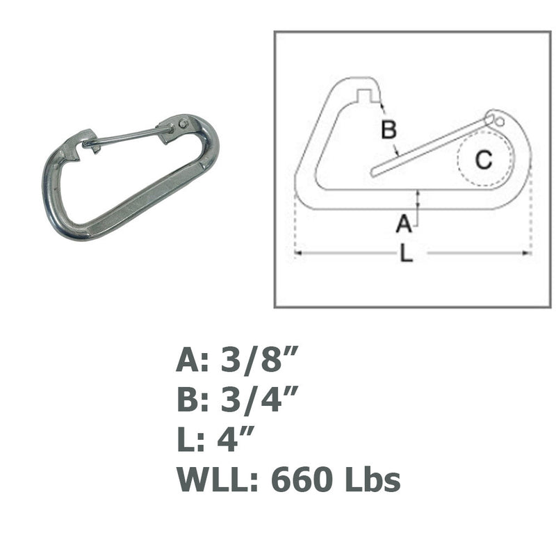 Marine 3/8" Spring Clip 350 Lbs WLL Rigging Lift Link Stainless Steel T316 4 Pcs
