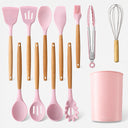 12 Pc Pink Silicone Kitchen Utensil Set, Heat Resistant Spatula, Spoon, Pasta Server, Tongs & Whisk, Nonstick Cookware Safe Tools