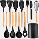 12 Pc Black Silicone Kitchen Utensil Set, Heat Resistant Spatula, Spoon, Pasta Server, Tongs & Whisk, Nonstick Cookware Safe Tools