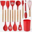 12 Pc Red Silicone Kitchen Utensil Set, Heat Resistant Spatula, Spoon, Pasta Server, Tongs & Whisk, Nonstick Cookware Safe Tools