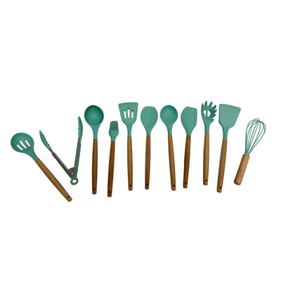 TURQUOISE Silicone Kitchen Utensil Spatula Pasta Serving Tong Whisk 12 Pc Set