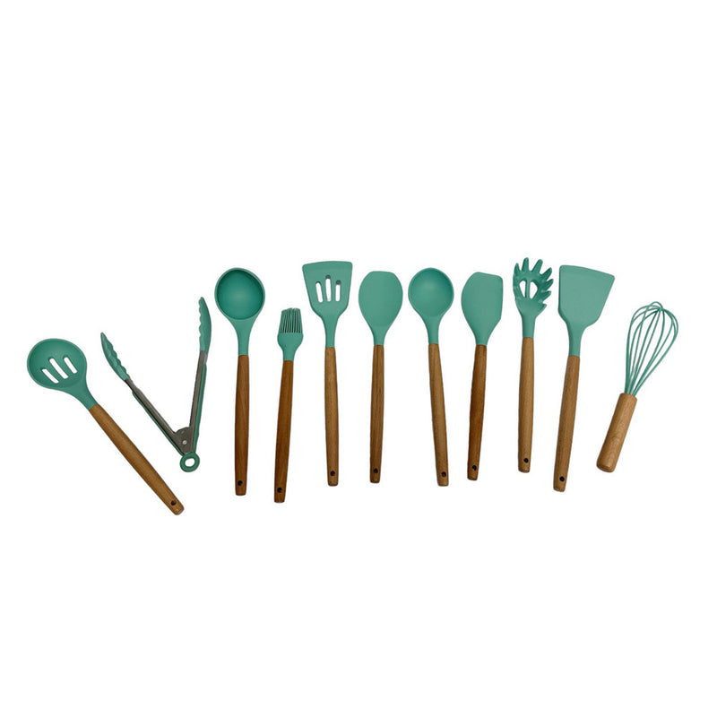 TURQUOISE Silicone Kitchen Utensil Spatula Pasta Serving Tong Whisk 12 Pc Set