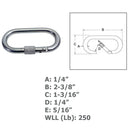 1/4" Carabiner Clip Spring Snap Hook Oval Shape W/ Lock Nut Stainless Steel 4Pcs