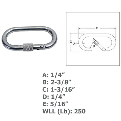 Carabiner Clip Spring Snap Hook Oval Shape With Lock Nut Stainless Steel T316