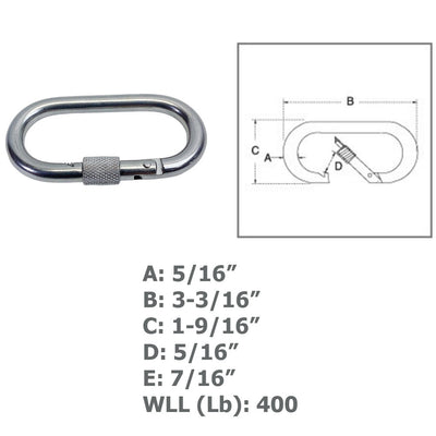 Carabiner Clip Spring Snap Hook Oval Shape With Lock Nut Stainless Steel T316