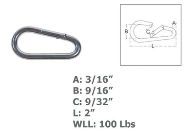 Marine 3/16" Pear Shape Snap Hook Carabiner Connector Stainless Steel T316