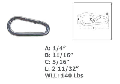 Marine 1/4" Pear Shape Snap Hook Carabiner Connector Stainless Steel T316 4 Pcs