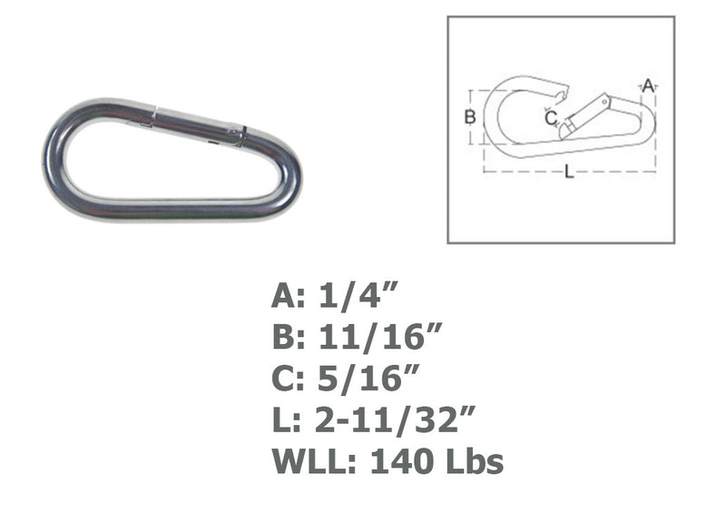 Marine 1/4" Pear Shape Snap Hook Carabiner Connector Stainless Steel T316 4 Pcs