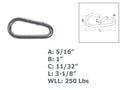 Marine 5/16" Pear Shape Snap Hook Carabiner Connector Stainless Steel T316 4 Pcs